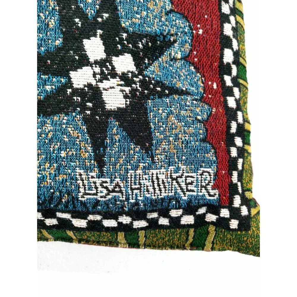 Lisa Hilliker Snowman Pillow Vintage Red Green Tapestry Mohawk USA One Fuzzy